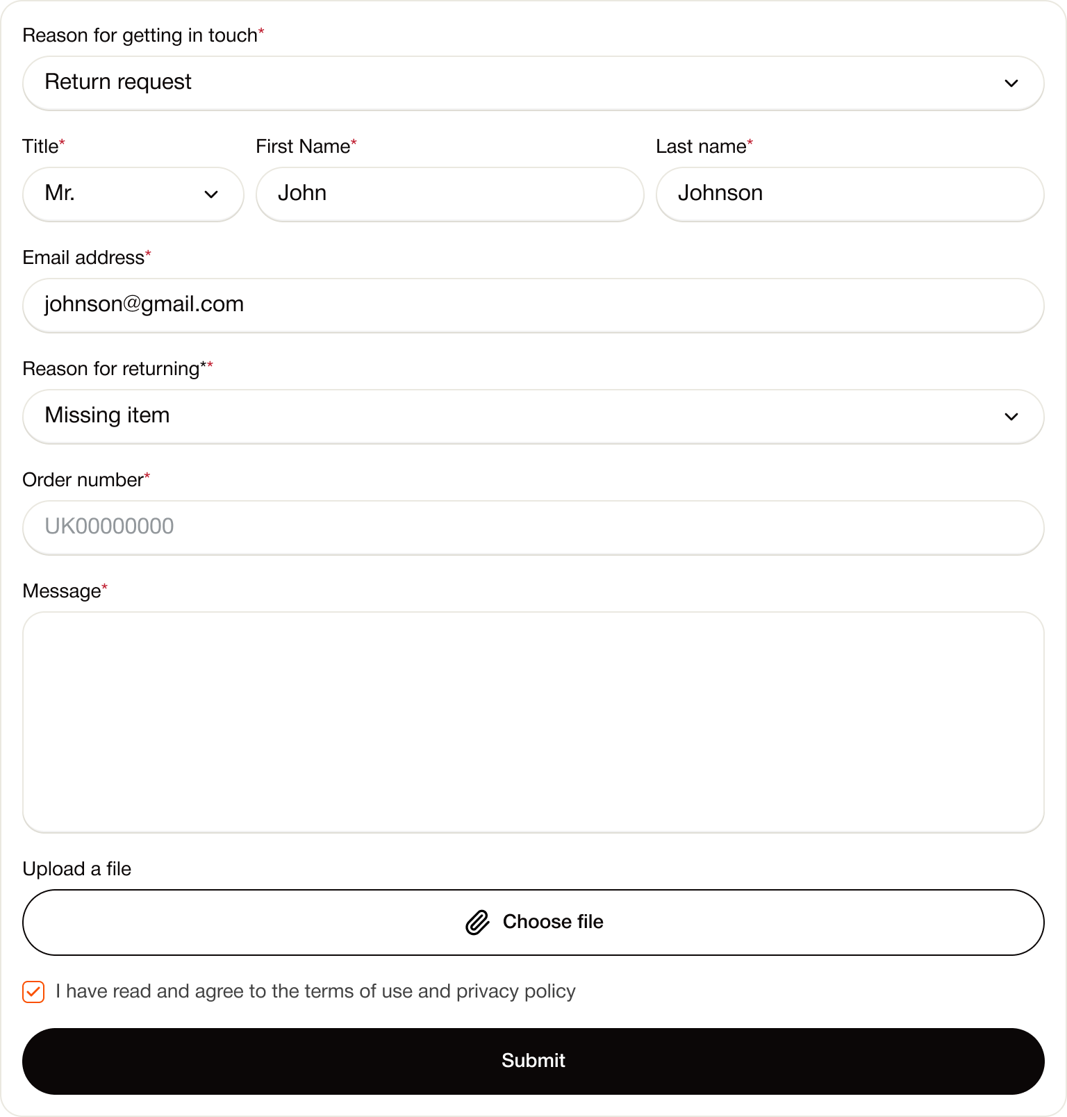 Contact form screenshot